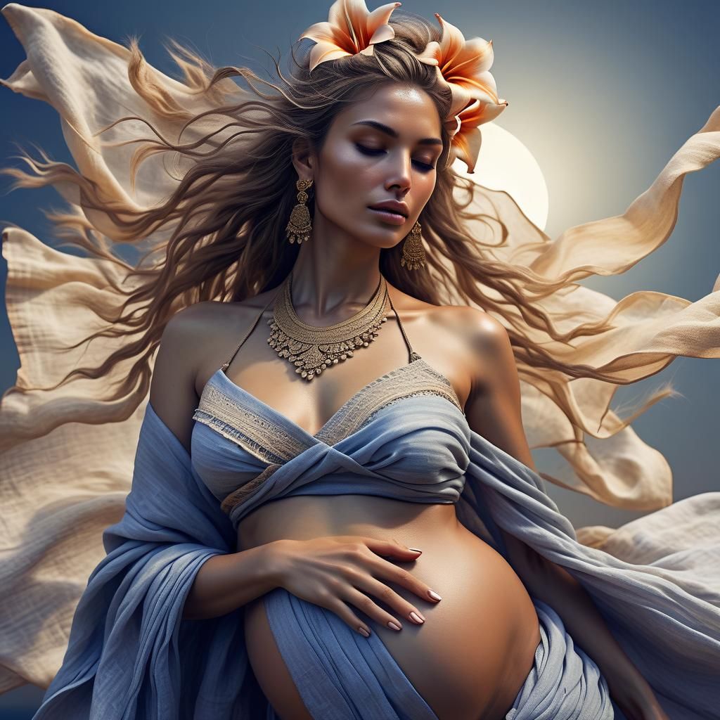 Windswept Pregnant Beauty in Cream Tones