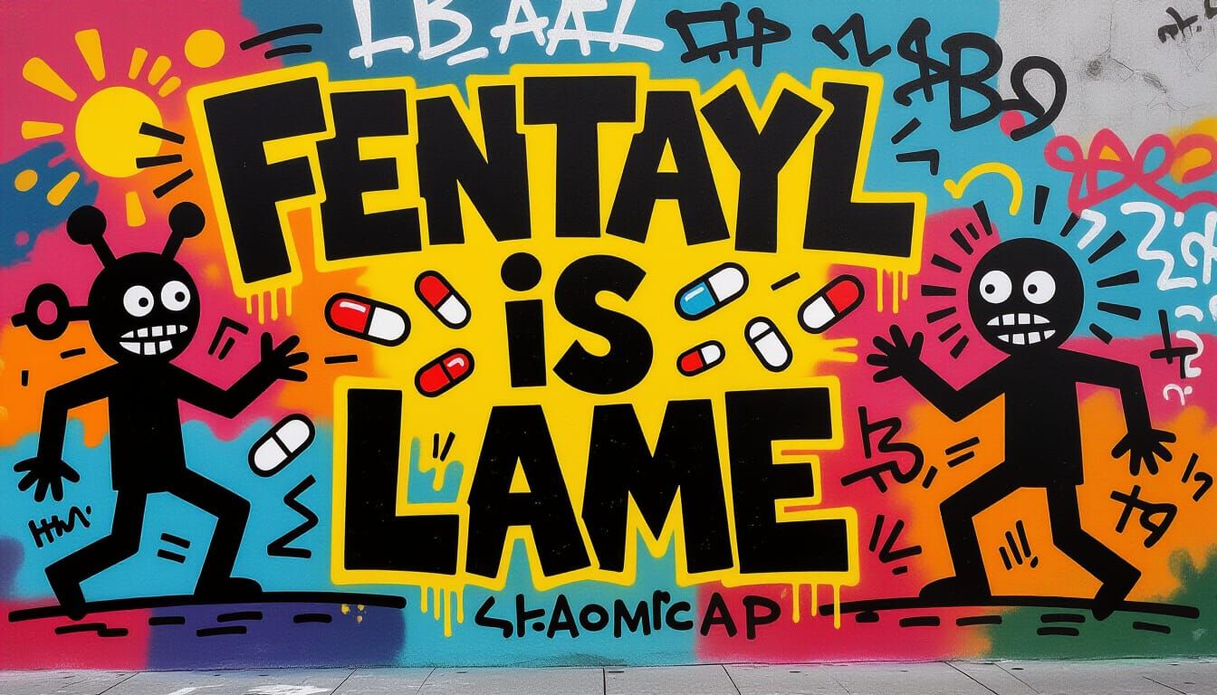 Graffiti Art: "Fentanyl is Lame" in Haring Style