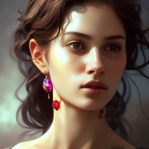 Detailed Portrait of Earrings in Splash Art Style