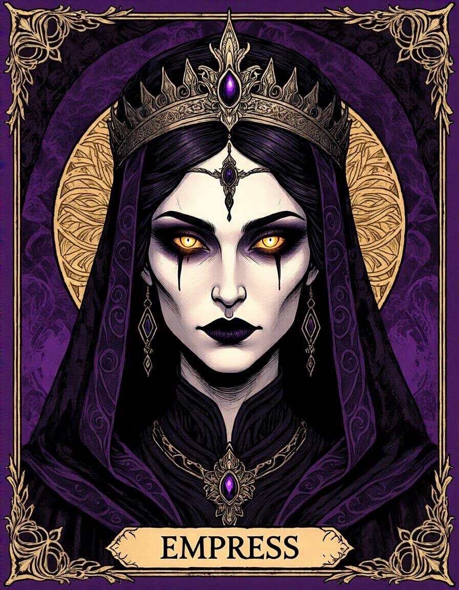 Mysterious Empress Portrait in Dark Fantasy Tarot Style
