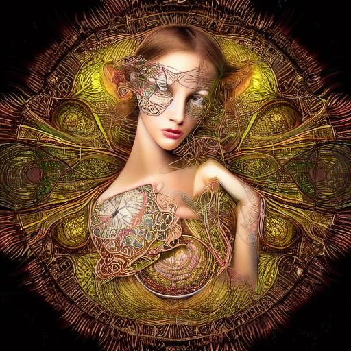 Exquisite Fashion Model with Orchid Zentangle