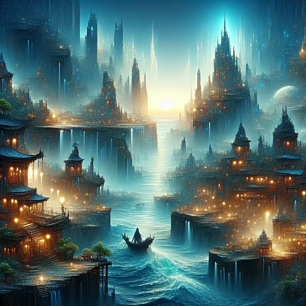 Enchanted Ocean City Concept Art in Matte Painting Style