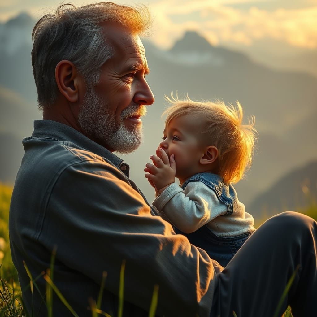 A Father's Moment of Joy with His Child, Set Amidst a Serene...