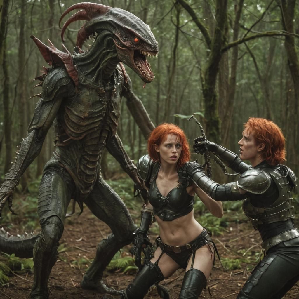 Grotesque Alien Dralon Duels Red-Haired Commander