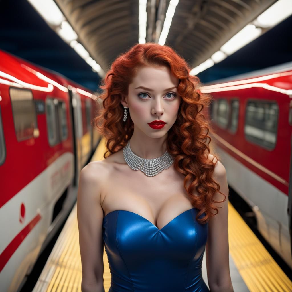 Redhead Girl Awaiting Bullet Train Arrival
