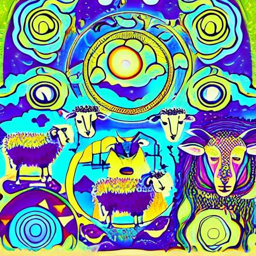 Psychedelic Vaporwave: Sheep and Wolf Space Orgy
