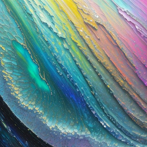 Iridescent Sea Glass Oil Painting in Impressionist Style