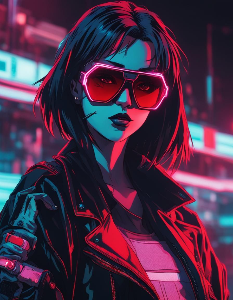 Anime Cyberpunk Assassin in 80s Retro Style