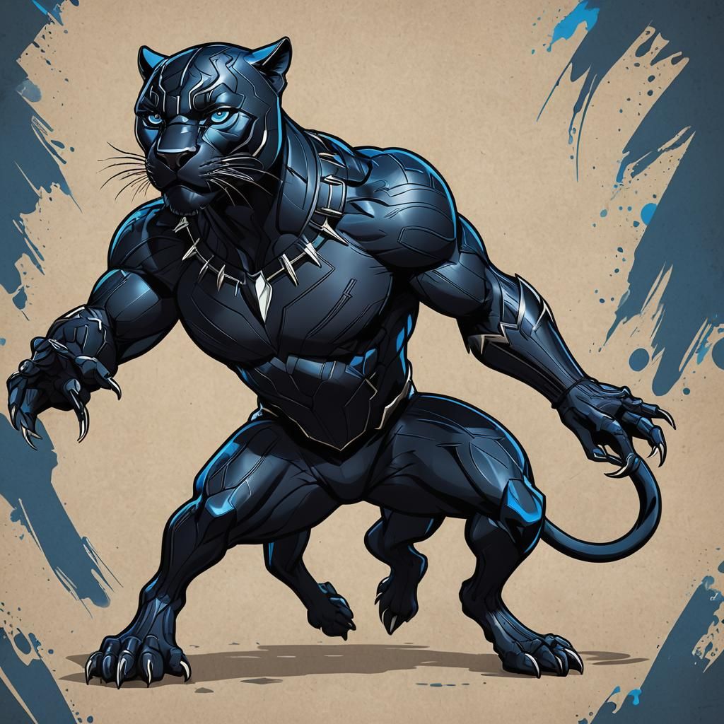 Cartoon Black Panther with Electric Blue Eyes