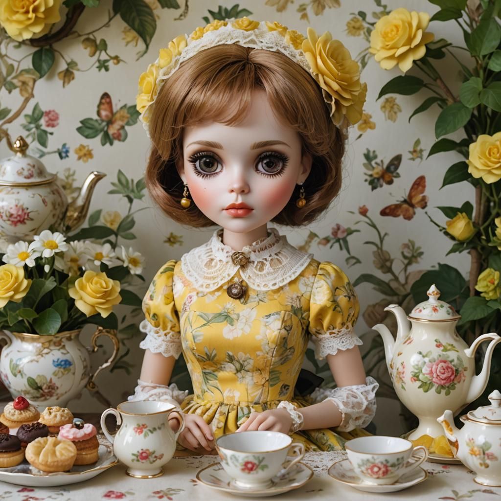 Hyperrealistic Blythe Doll at Tea Party