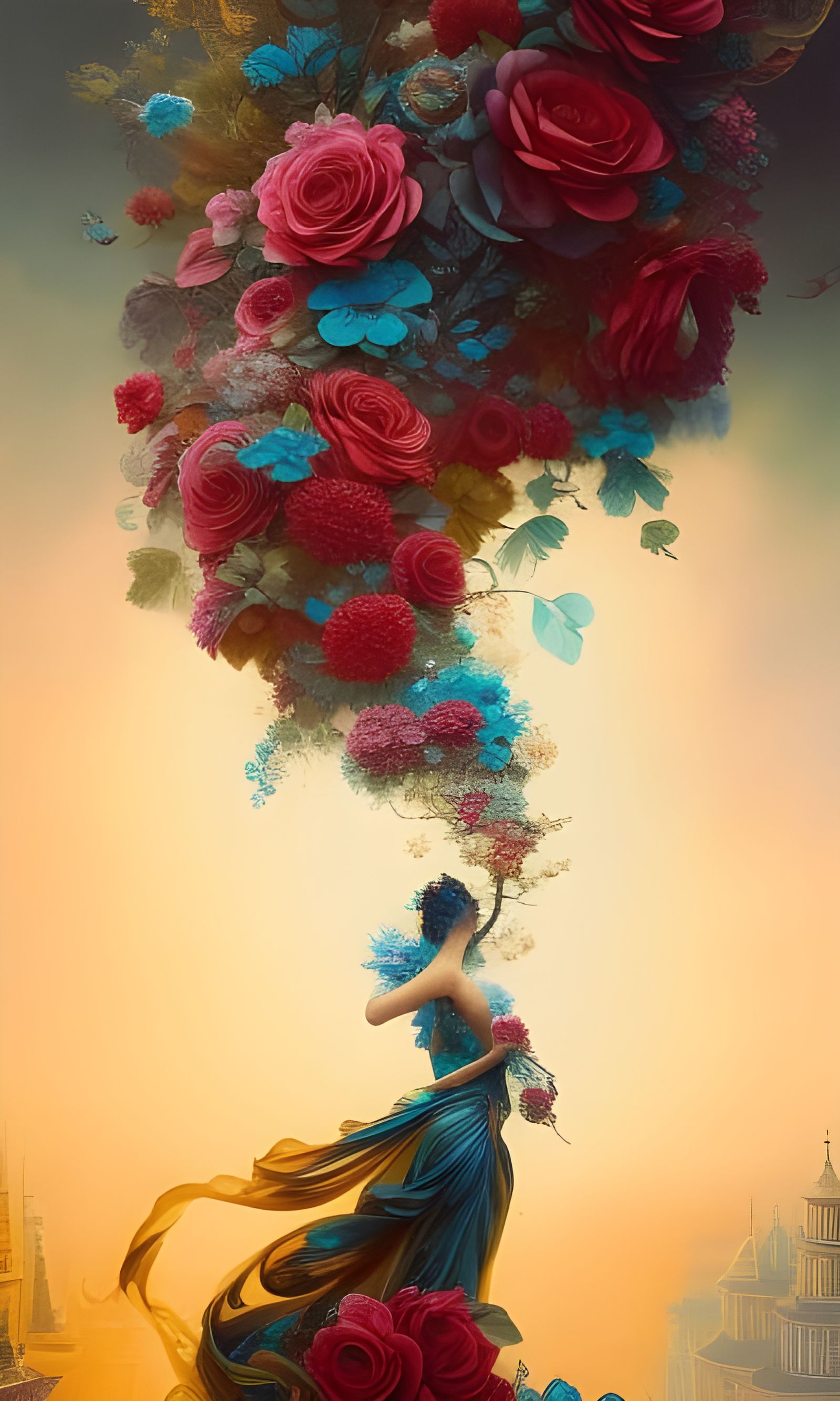 Floral Winds of Cascading Roses in Liquid Glass