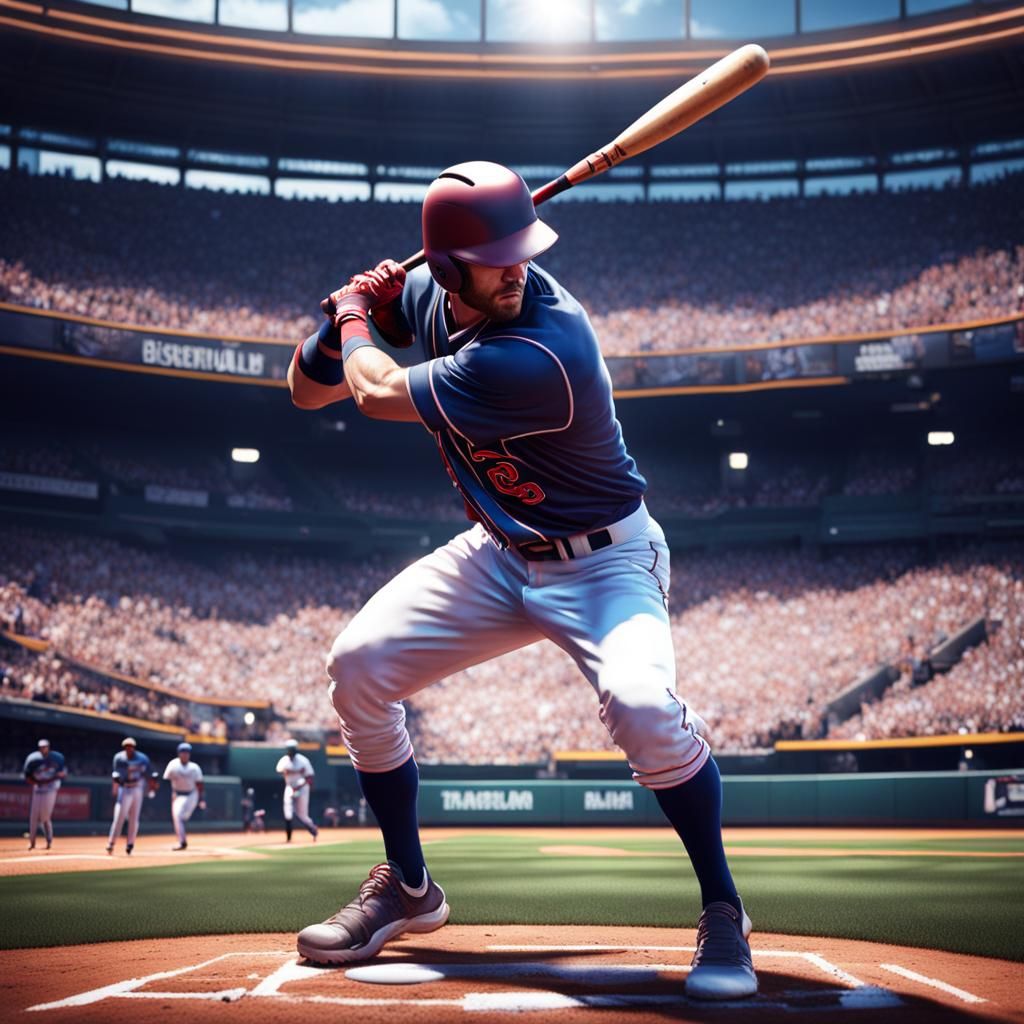 Young Man Swinging Baseball Bat in Stadium