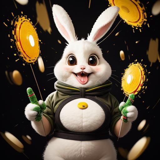 Colorful Bunny Impasto Painting with Soft Background