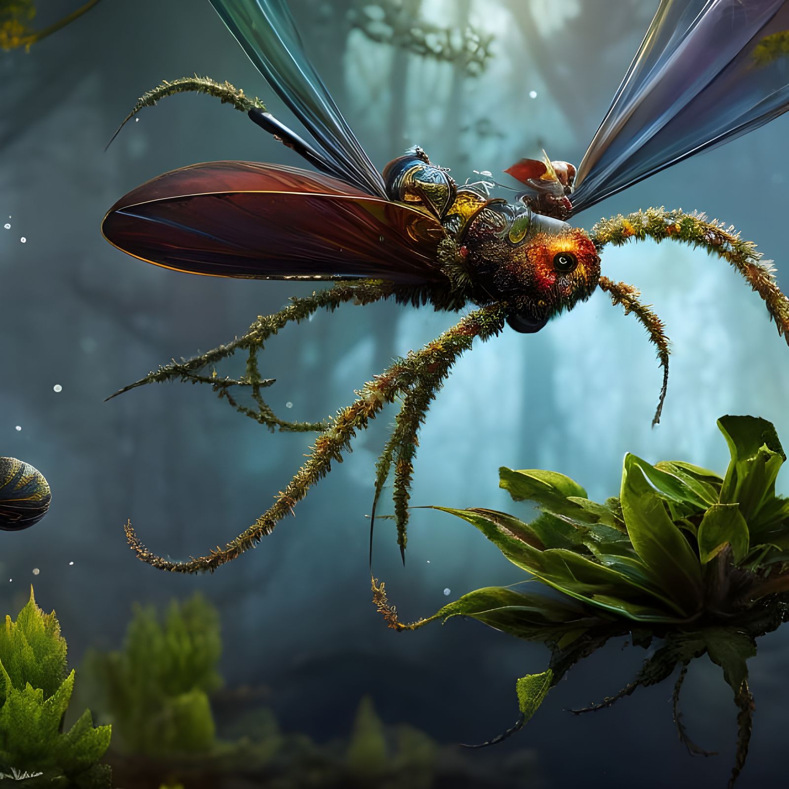 Eerie Spider with Plants, Sci-Fi Horror Art