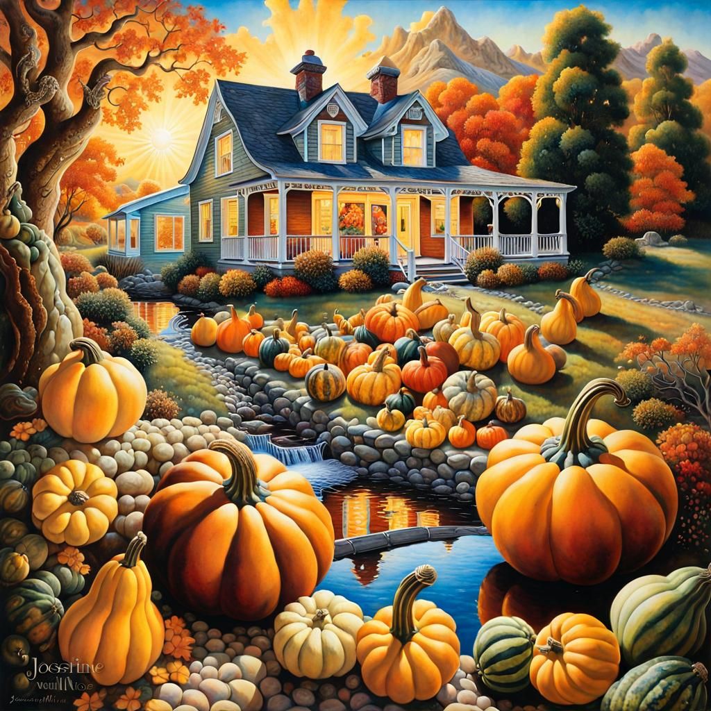 Farm Gourds in Norman Rockwell Airbrush Style