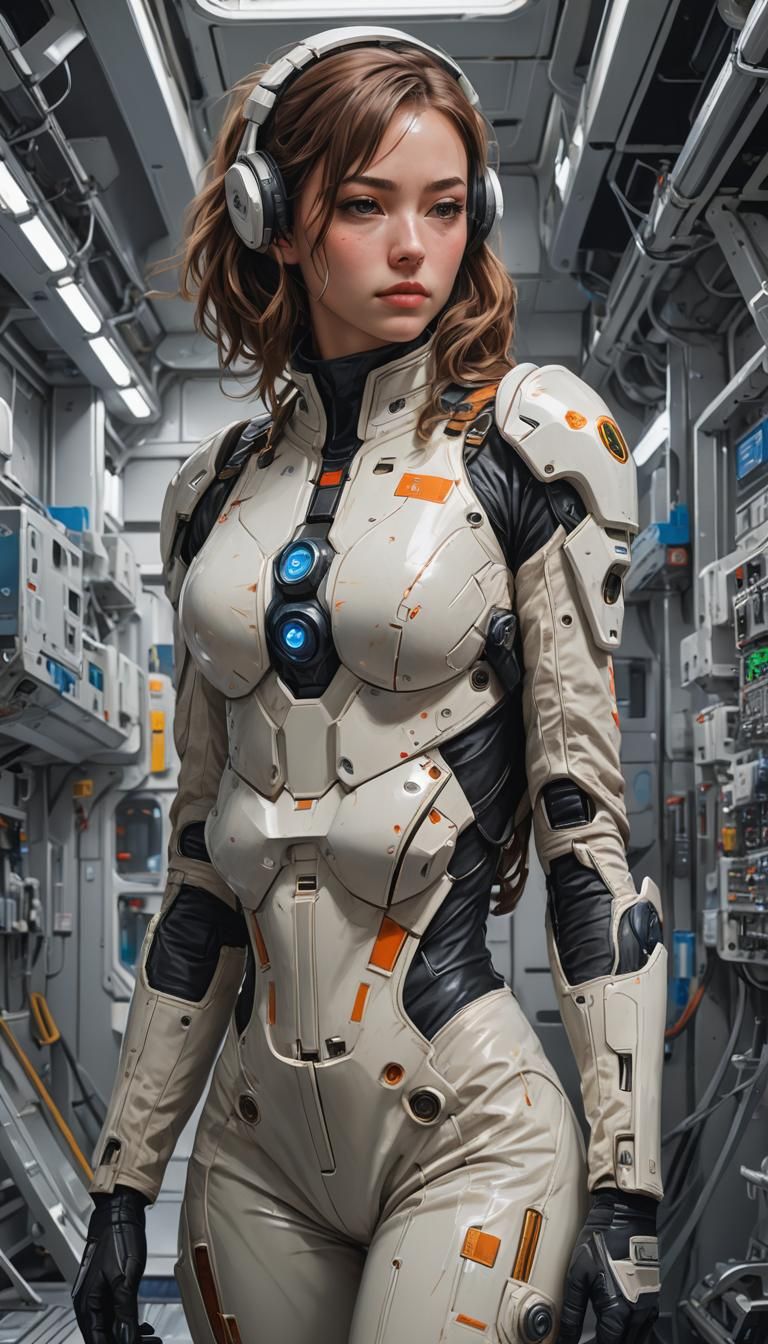Anime Girl in EVA Suit, Hyperrealistic Digital Art