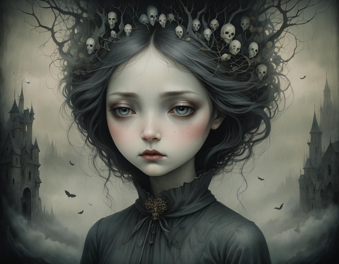 Melancholic Woman in Fog: Surreal Poster Art