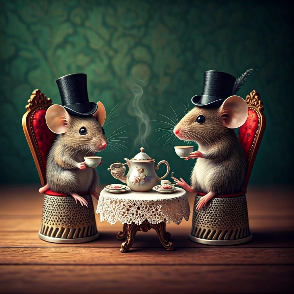 Elegant Whimsy: Mice at a Dainty Tea Party