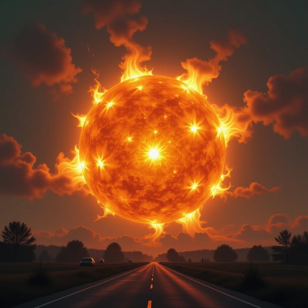 Blazing Sun in Style of Stalenhag and Mead