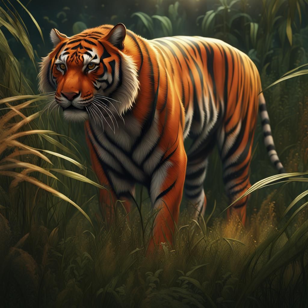 Orange Bengal Tiger in Jungle Matte Painting