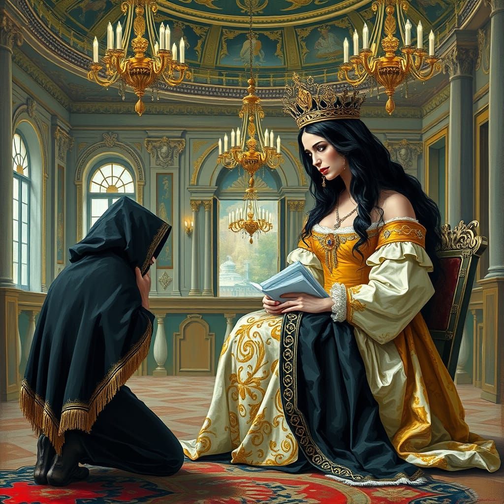 Italian Noblewoman Receives Kneeling Man: Expressionist Pain...