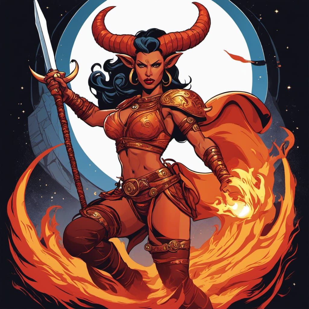 Muscular Tiefling Barbarian in Space, Vector Art