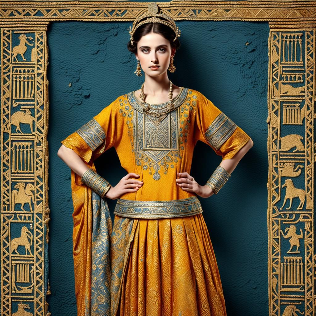 Phoenician Princess in Shining Silver and Tumeric Tunic