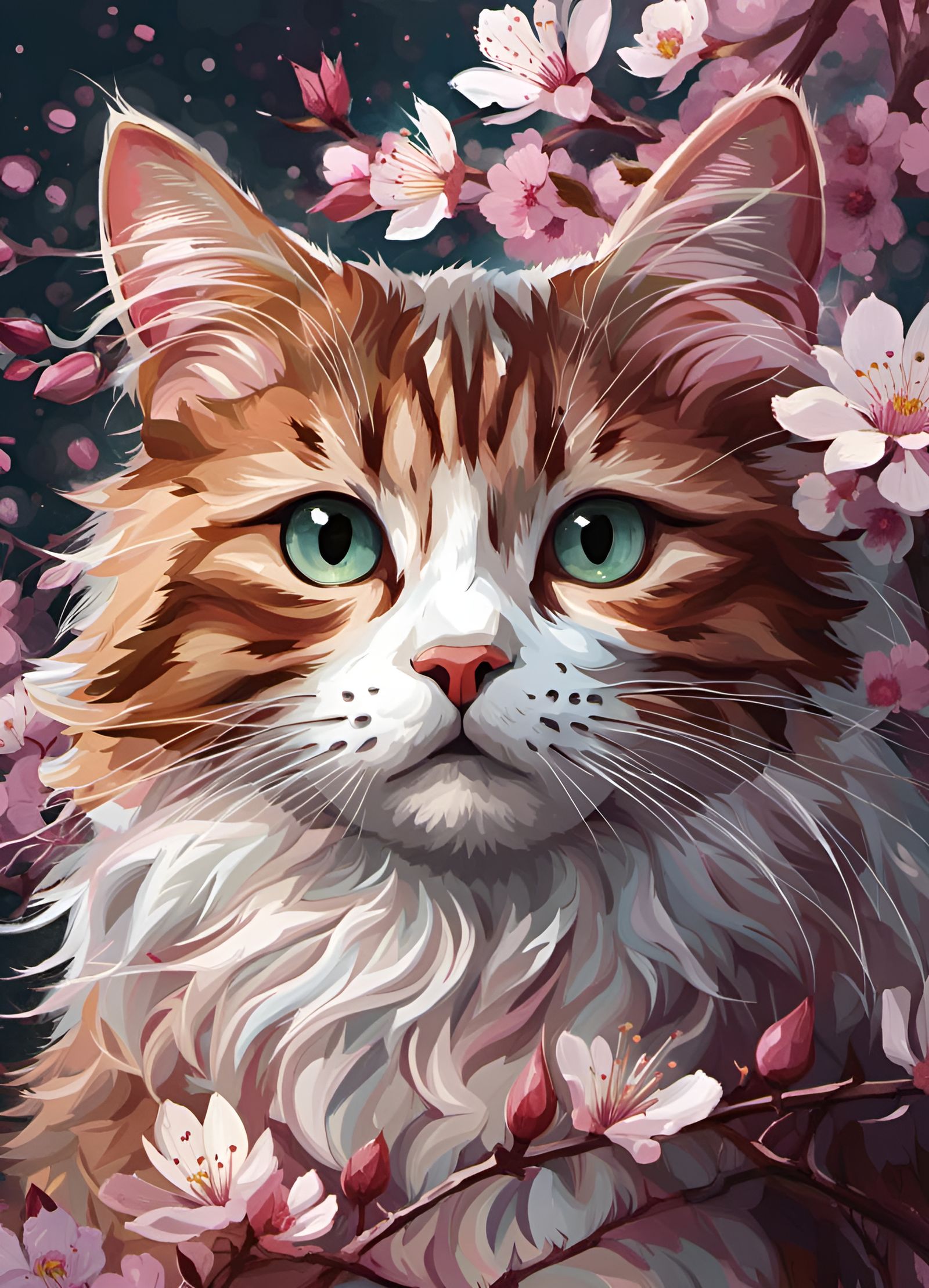 cat in cherry blossoms