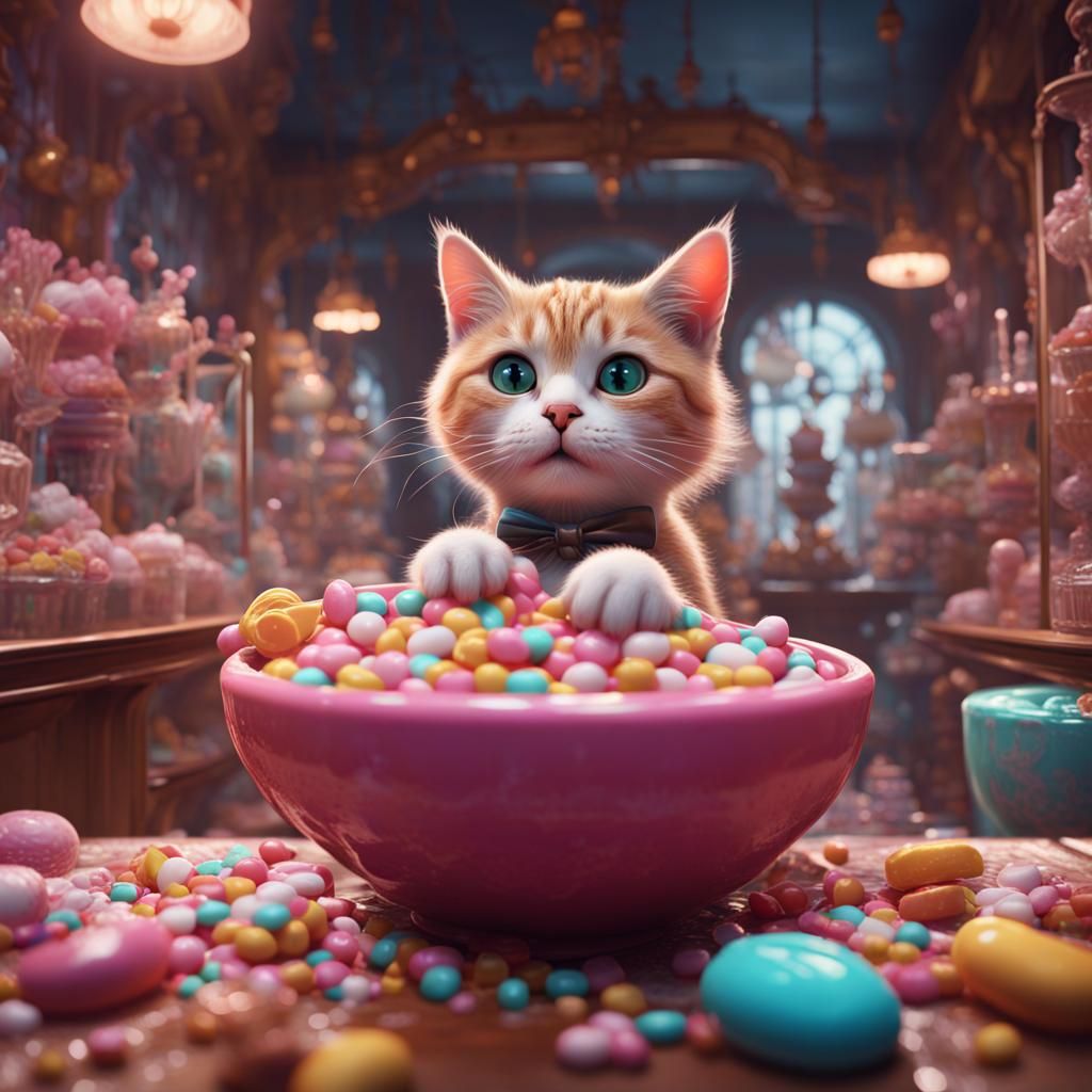 Cat's Sweet Treat: Candy Shop Delight