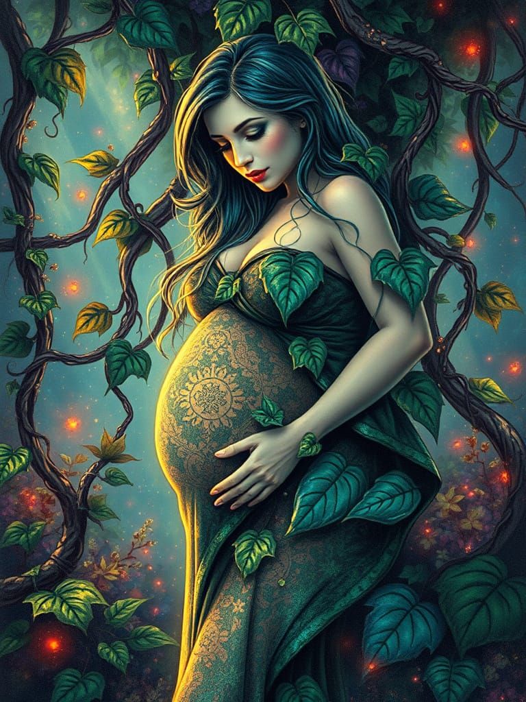 Pregnant Woman in Poison Ivy, Anime Van Gogh Style