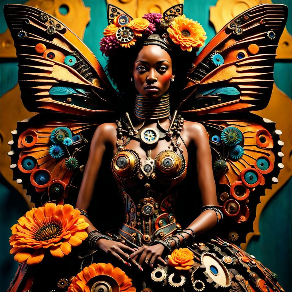 Steampunk Butterfly Woman Diorama, as Impressionistic Oil Pa...