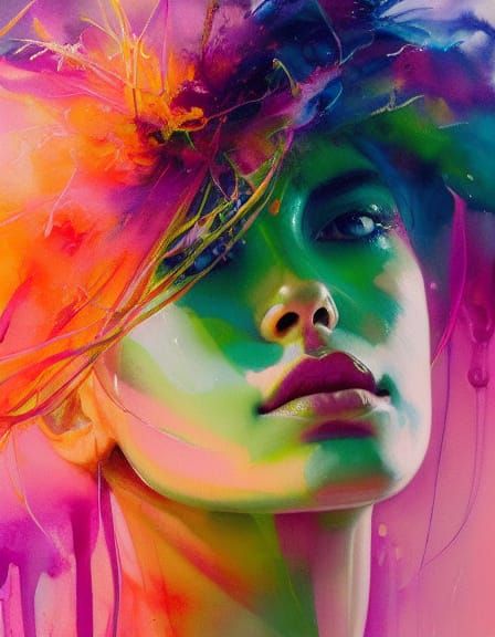 Neon Water Nymph Watercolor in Vibrant Colors