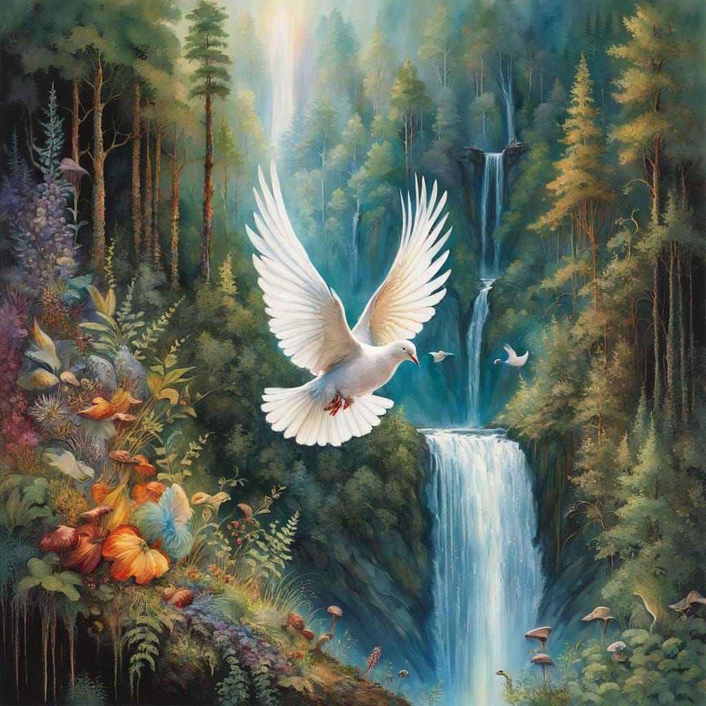 Serenity Awaits: A Dove's Ethereal Flight Over a Pristine Wa...