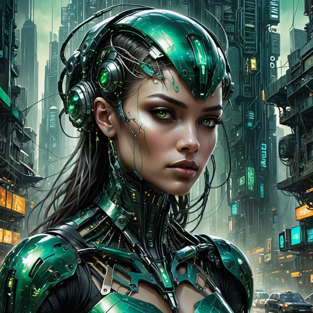Brazilian Cybernetic Android in Futuristic City