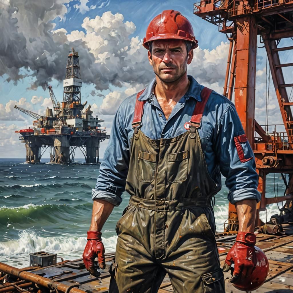 Oil Rig Worker: Expressionist Painting on the North Sea