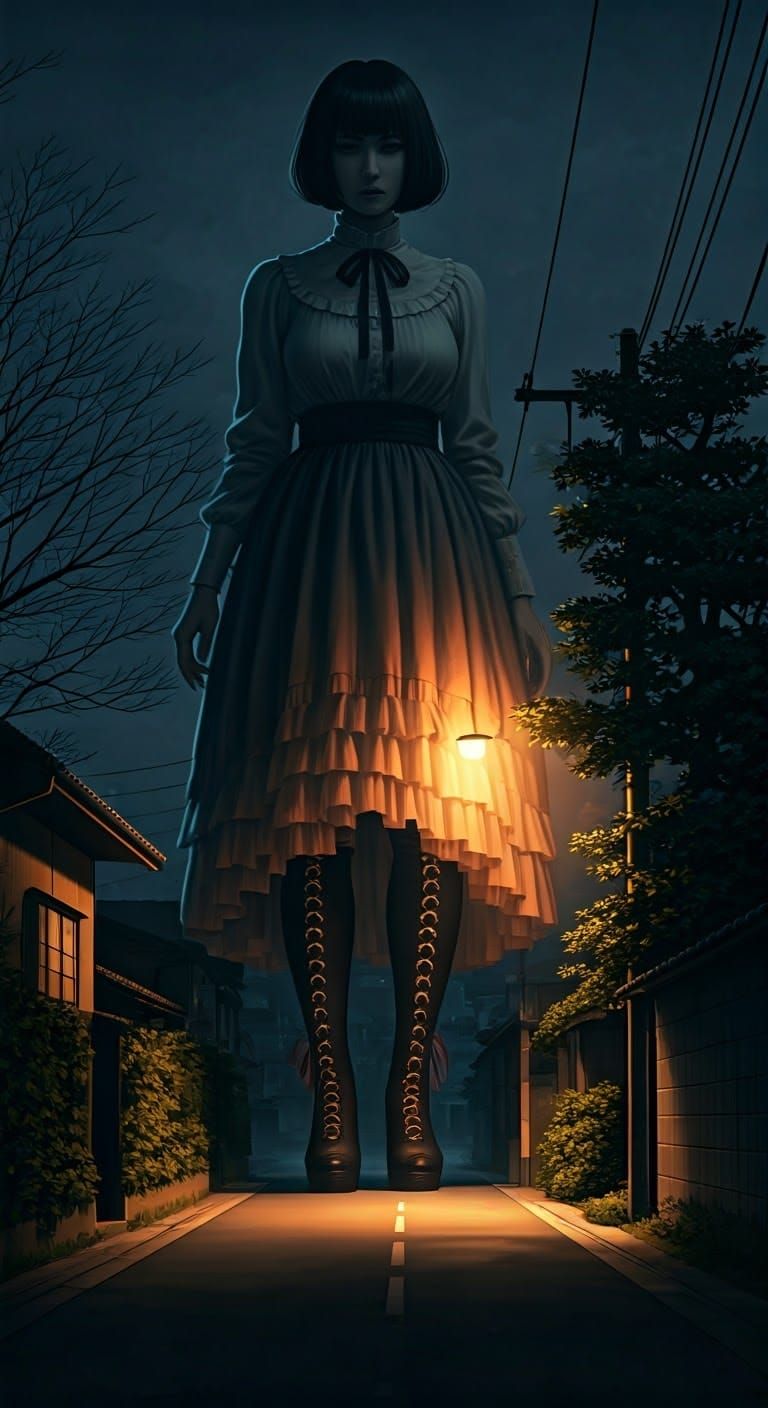Eerie Victorian Yokai: Giant Woman in the Night