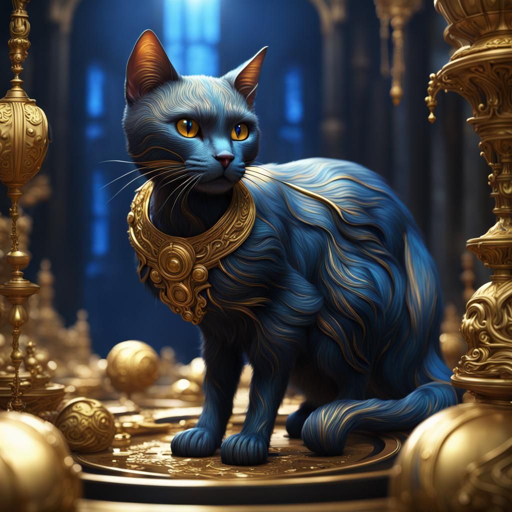 Golden Cat Fantasy Art: Detailed Matte Painting