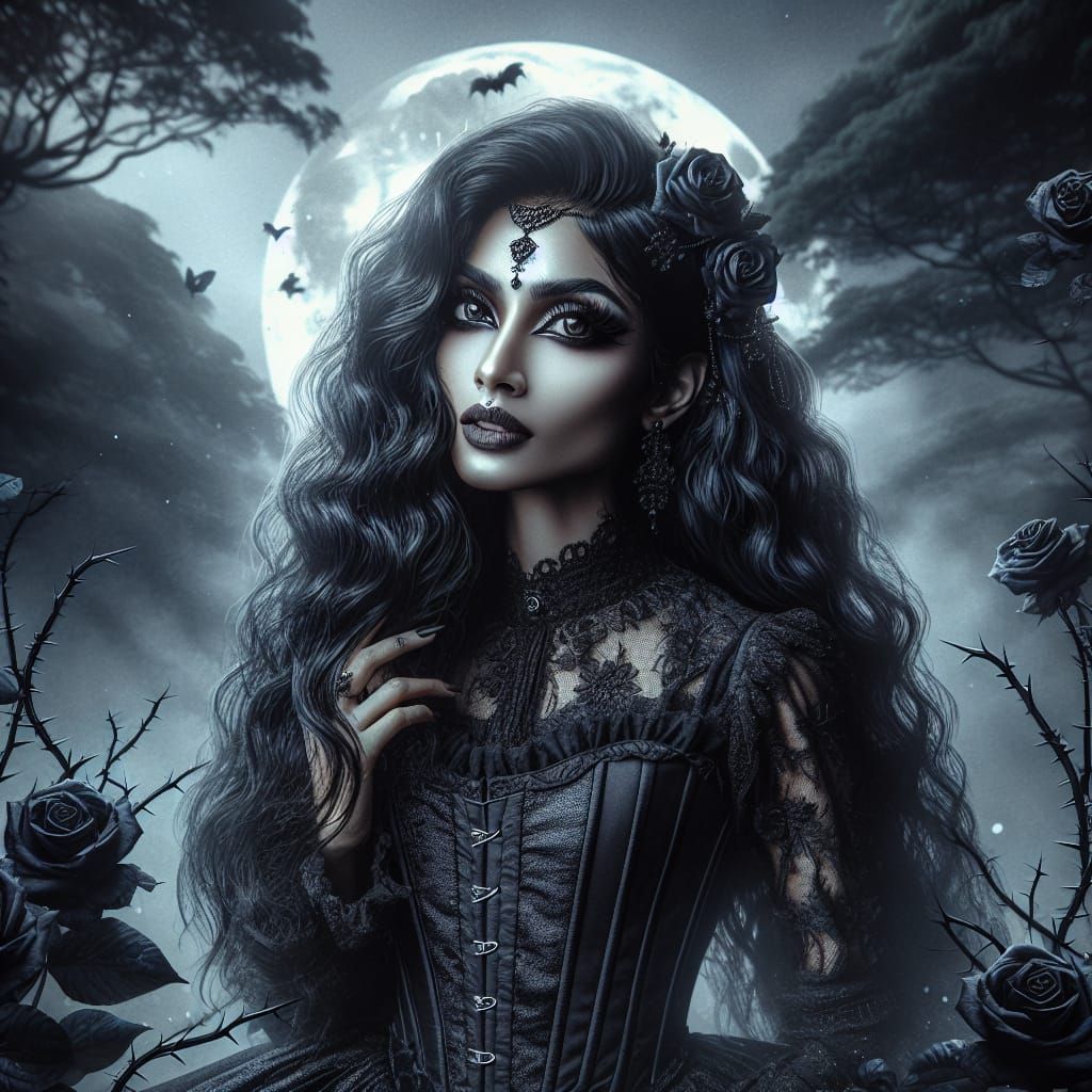 Gothic South Asian Girl in Moonlight