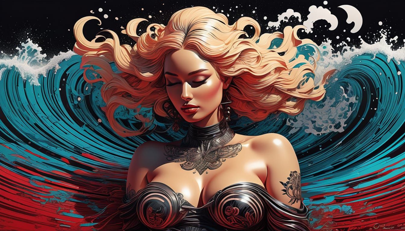 Sultry Goddess Unfolds on Twilight Beach in Vibrant, Intrica...