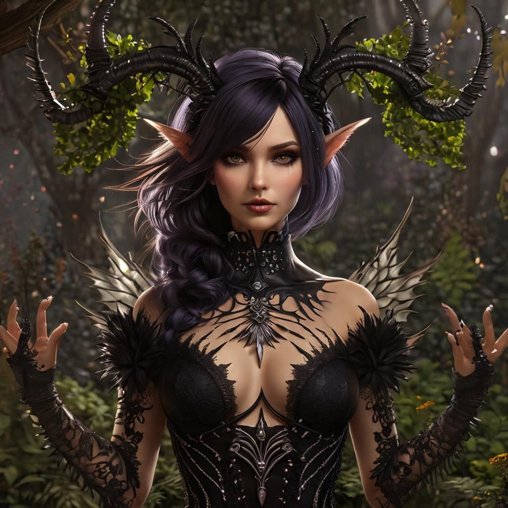 (A dark gothic fairy, large intricate wings. Multichromatic ...