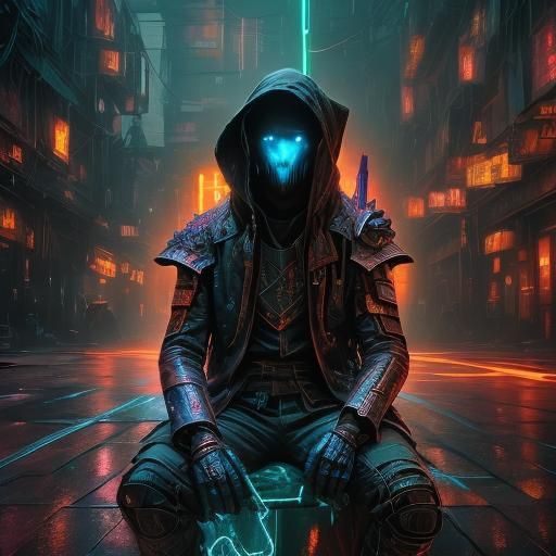 Cyberpunk Hacker in Neon-lit Alleyway