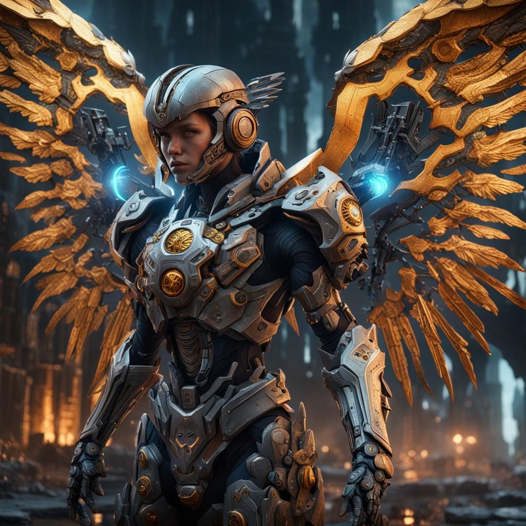 Detailed Cyborg Angel in Fantasy Concept Art