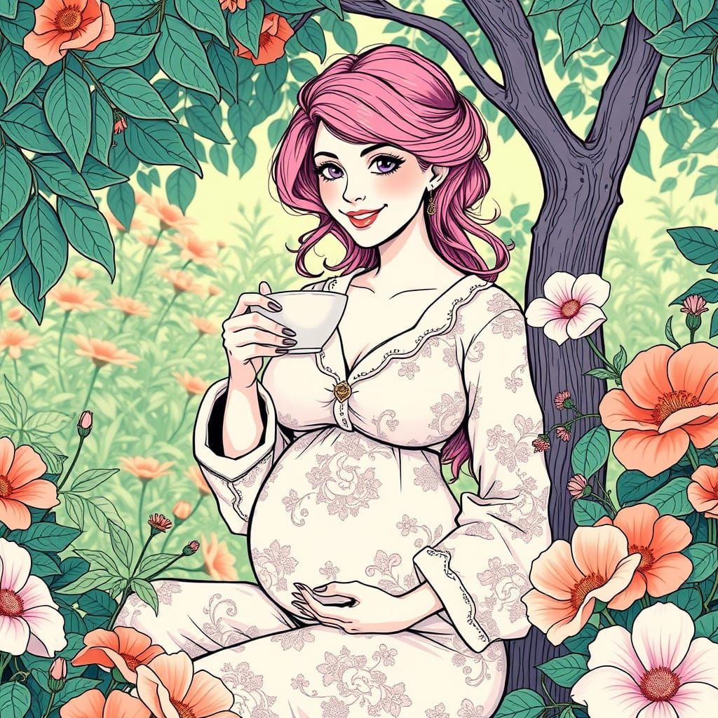 Elegant Art Nouveau-Inspired Garden Scene