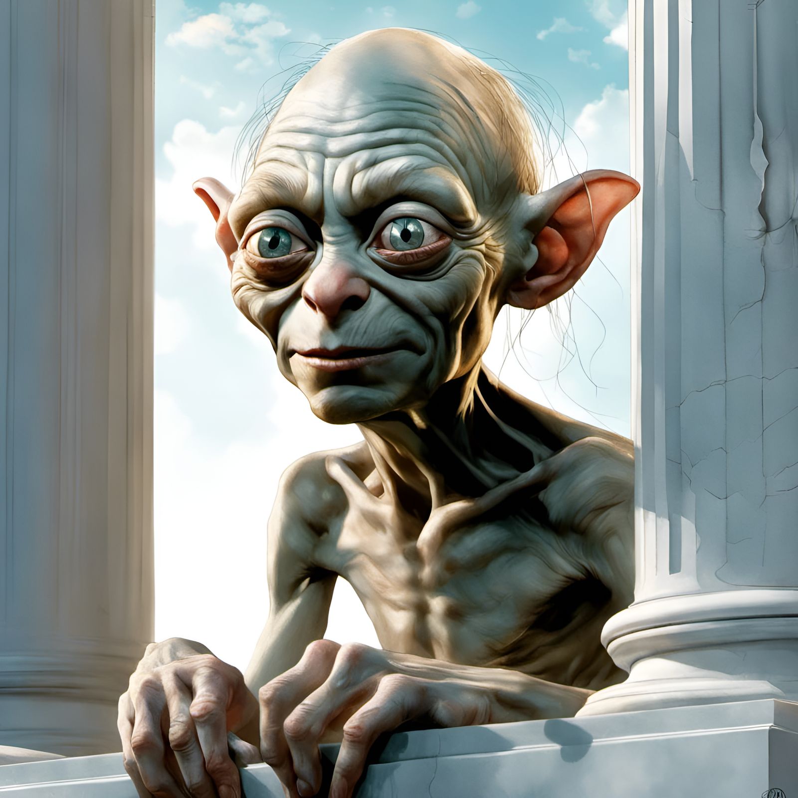 Gollum Portrait with Columns in Digital Illustration