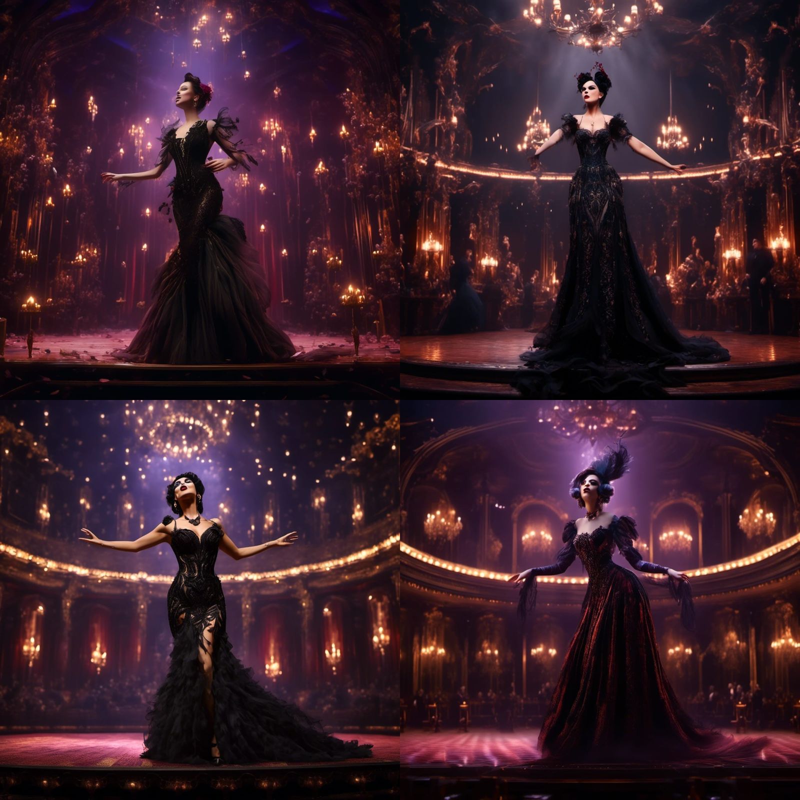 Gothic Burlesque Singer in Theater, Detailed Digital Art