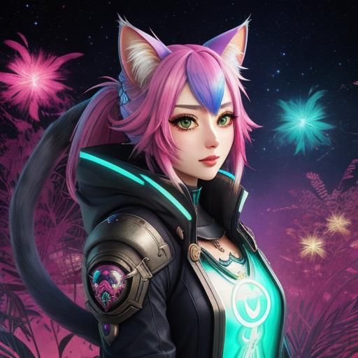 Anime Cat-Eared Girl in Aetherpunk Style