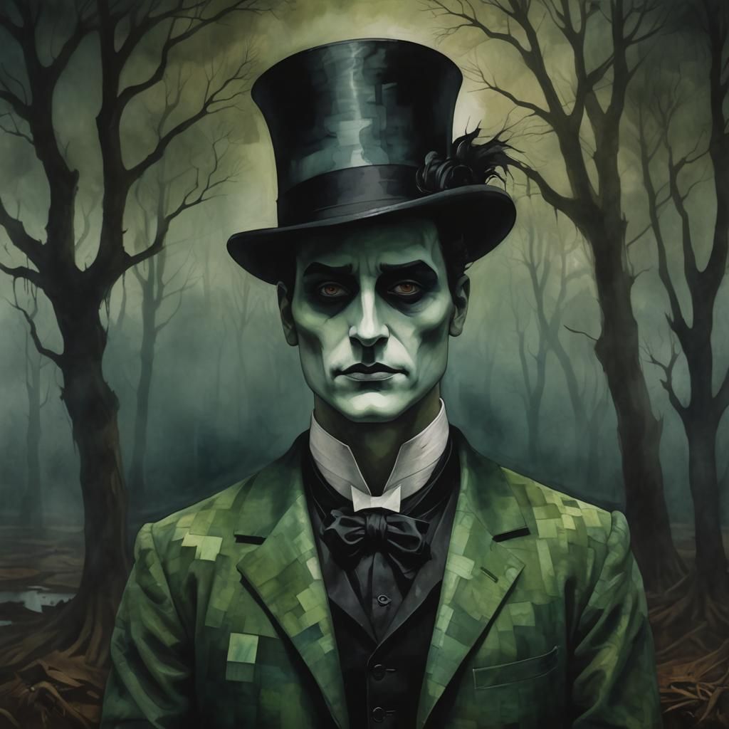 Phantom Opera Singer in Eerie Bog, Cubist Style