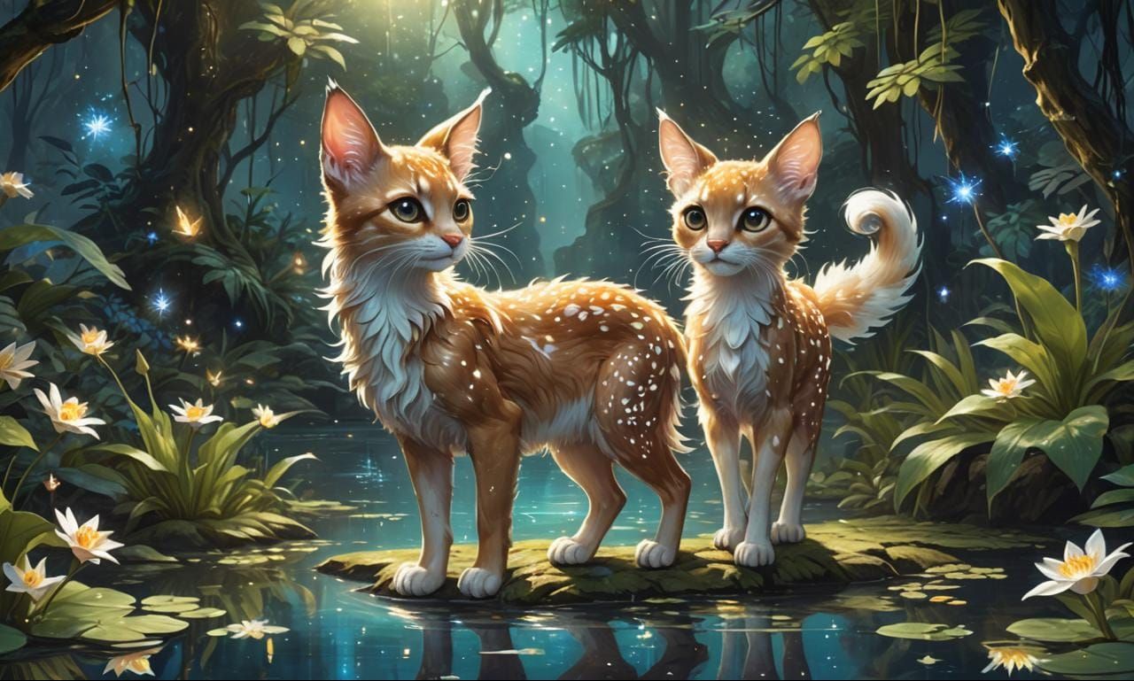 Fantasy Fawn Cat Creature in Jungle Canyon