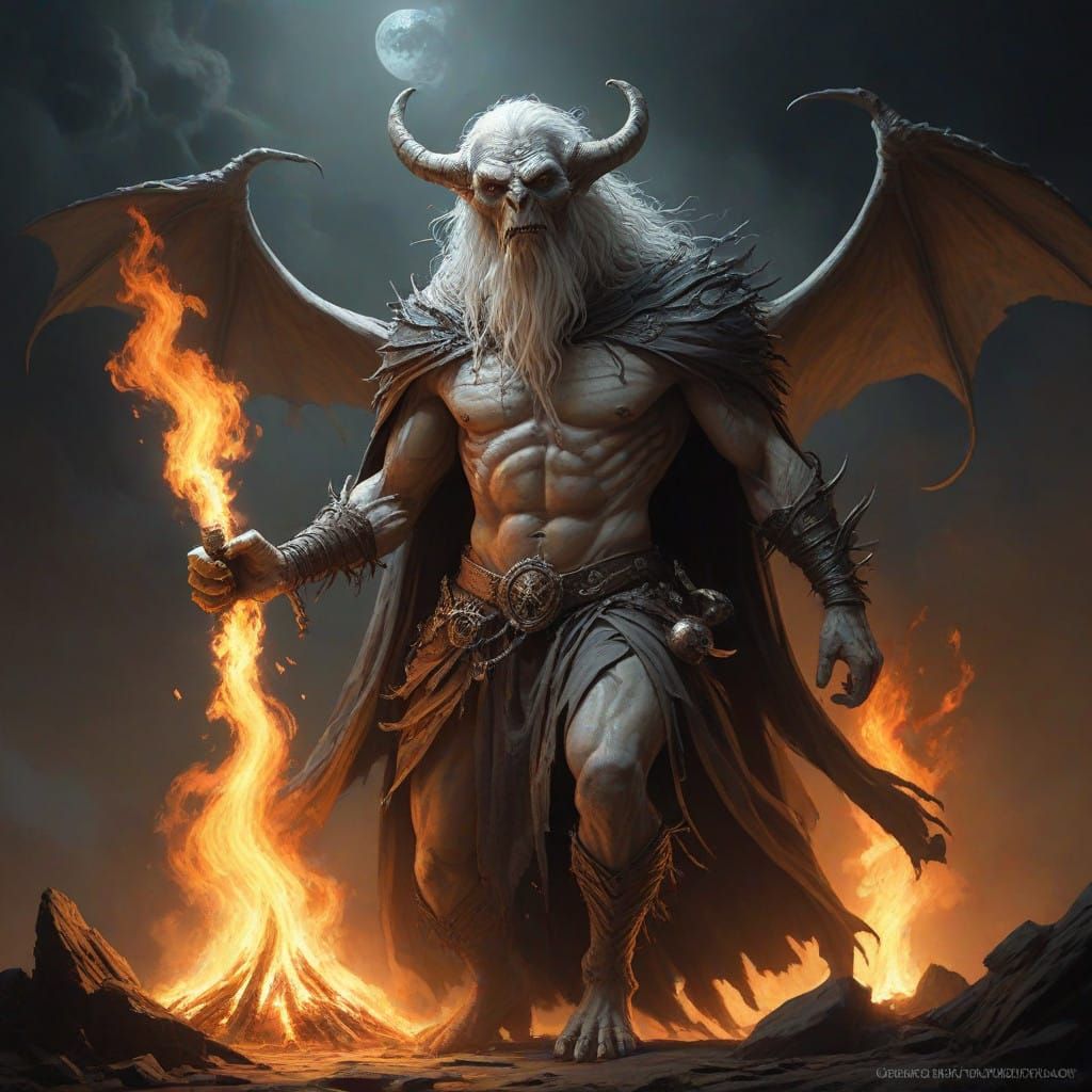 Surreal Dark Fantasy Beast Emerges from Flames in a Tim Burt...