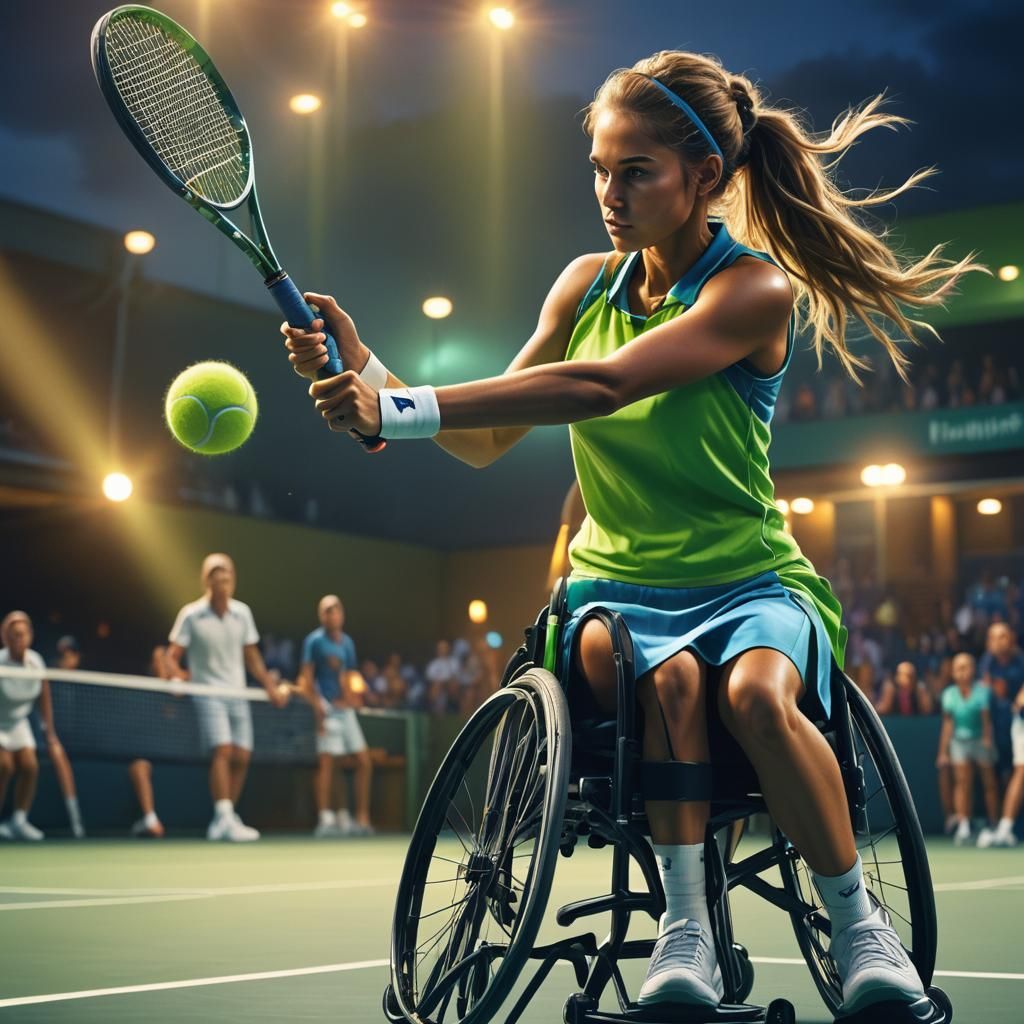 Woman in Wheelchair Playing Tennis, Digital Art